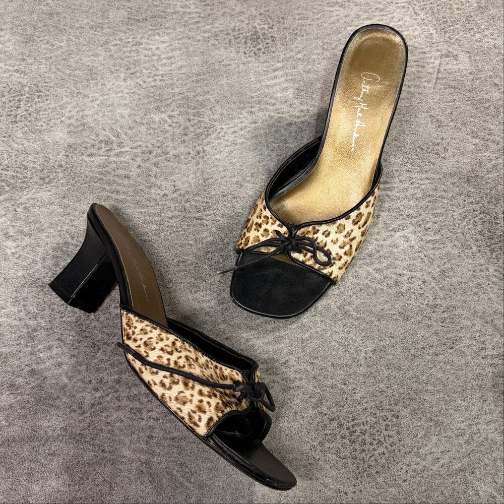 Leopard Fur Open Toe Kitten Heel